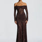 Off-shoulder Long Sleeve Sexy Maxi Dress Women Fashion Lace See Through Strapless Backless Bodycon Club Party Dresses
