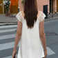 Lace Trim Satin White Dresses for Woman Summer 2026 Square Neck Short Sleeve Mini Dress