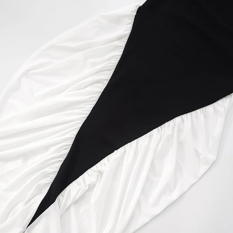 Black and White Patchwork Evening Dresses Woman Elegant Halter Neck Backless Ruched Long Maxi Dress