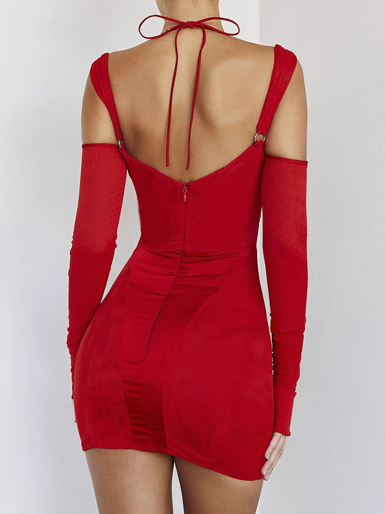 Sexy Hollow Out Backless Mini Dress For Women Elegant Spaghetti Strap Bodycon Party Short Dresses Vestido Clubwear