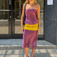 Sexy Color Blocking Dress Women Fashion Trend Bright Silk See Through Sleeveless Elegant Simple Party Street Bodycon