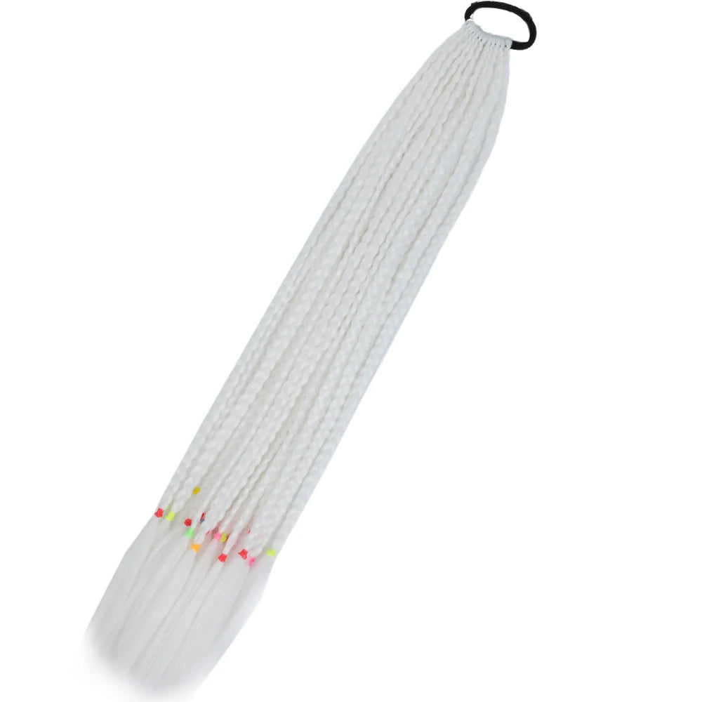 Synthetic 24inch Girls Colored Box Braided Ponytail With Elastic Rubber Band Hair Extensions Rainbow Color Box Pigtail Hairpiece