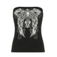 Gothic Print Black Tube Top Women Strapless Skinny Cropped Tops Summer Casual Chic Graphic Tees Y2K Streetwear Vest Basic