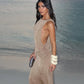 Backless Hollow Cross Dress Thin Sleeveless Ruched Knot Cinched Waist o-Neck Solid Simple Sexy Summer Trend Vestidos