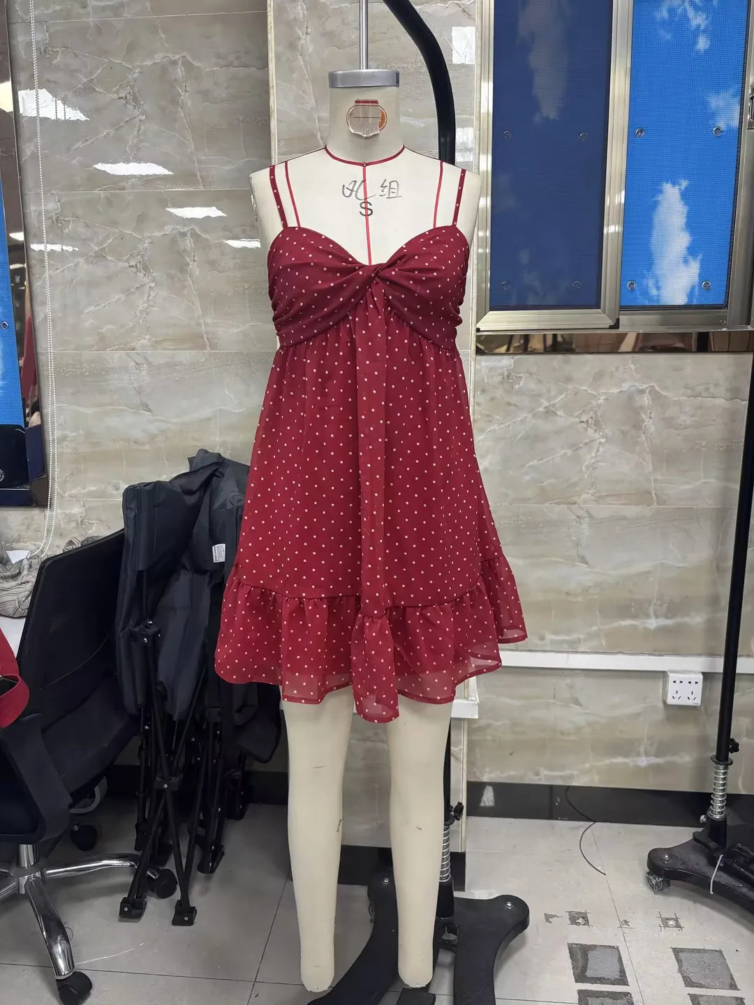 Women Slip Dress Spaghetti Straps Backless Y2K Dots Print Loose fIT Summer Mini Dress Vacation Party Beach Sundress
