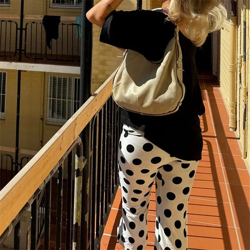 Fold Over Low Rise Slim Fit Capri Pants Polka Dot Print Pants Women Vintage Aesthetic Lounge Pants Y2k Women Trousers
