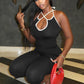 Casual Tracksuit 2 Piece Set Women Contrast Lace-Up Halter Backless Camisole+Stretch Pants Simple Fashion Outfits
