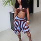 Sexy Fashion 2 Piece Set Woman Halter Long Rope+Skinny Tube Tops+Stripe Patchwork Mid Skirts Beach Party Style Suits