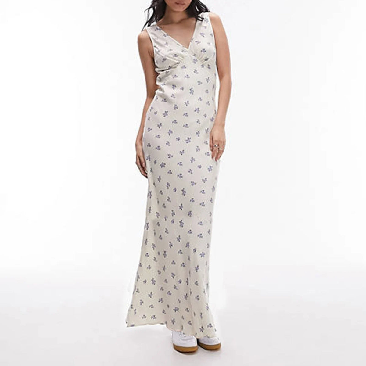 Women Y2k V Neck Maxi Dress Vintage Floral Print Sleeveless Backless Long Dress Bohemian Beach Midi Dress Streetwear
