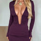 Sexy Black Bodycon Dress Deep V Neck Long Sleeve Mini Dresses Club Outfits Fall Winter Woman Fashion 2025