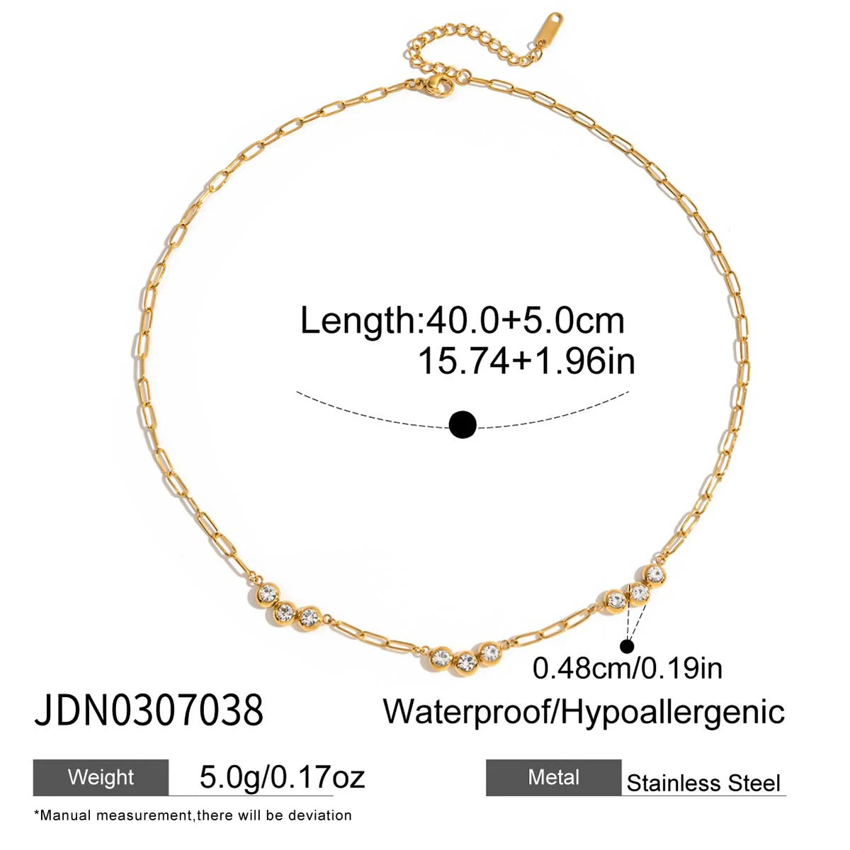 Y2K Patchwork Chain Design Stainless Steel Necklace Paperclip + Glossy Pentagram Cross with Zirconia Pendant Necklace