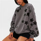 American Casual Oversized Star Patch Hoodie Women Vintage Loose Drop Shoulder Kangaroo Pocket Everyday Street Sweatshirt