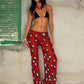 Autumn High Street Print Pants Women Casuals Simple Elastic Waist Fashion Midnight Clubwear Daily Chic Wide-Leg Bottoms