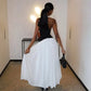 Deep V Neck Backless Empire Waist Maxi Dress Elegant White Prom Dresses Woman Summer