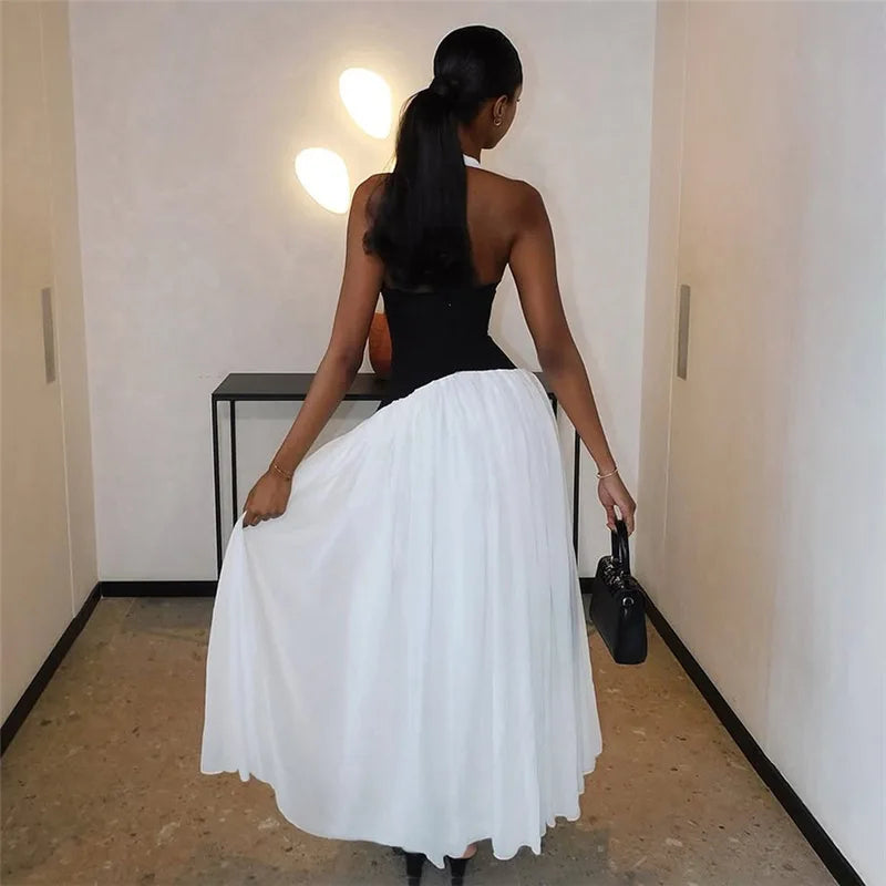 Deep V Neck Backless Empire Waist Maxi Dress Elegant White Prom Dresses Woman Summer