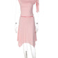 Women 2 Piece Outfits Off Shoulder Tie Side Crop Top Midi Skirt Solid Slim Bodycon Matching Set Summer Party Co Ord Set
