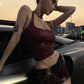 Faux Leather Camisole Tops Women Y2K Coquette Square Collar Skinny Midnight Street Club Trend Hottie Wild Basic Vest