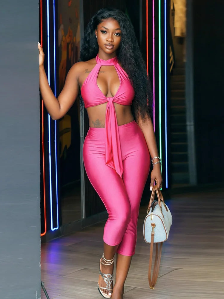 Sexy 2-Piece Set Womenmetal Ring Hollow Backless Bandage Tassel Vest+Peachy Butt Simple Short Midnight Classic Outfit