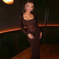 Mesh Splicing Long Sleeve Dresses for Woman Clothing Fall 2025 Sexy Party Maxi Dress Wedding Guest