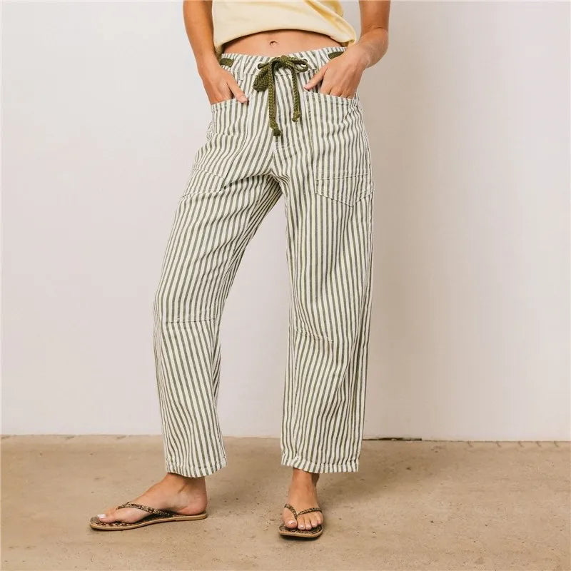 Vintage Cargo Jeans Women Drawstring Waist Loose Barrel Leg Denim Pants Casual Streetwear Y2K Grunge Summer Trousers