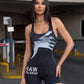 Letter Print Playsuits Woman Summer Trend Color Blocking Design Square Collar Backless High Street Fashion Rompers