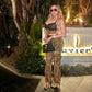 Leopard Print Pantsuit Womens Club Outfit Summer 2025 Two Piece Set  Lace Trim Cami Top and Flare Pants