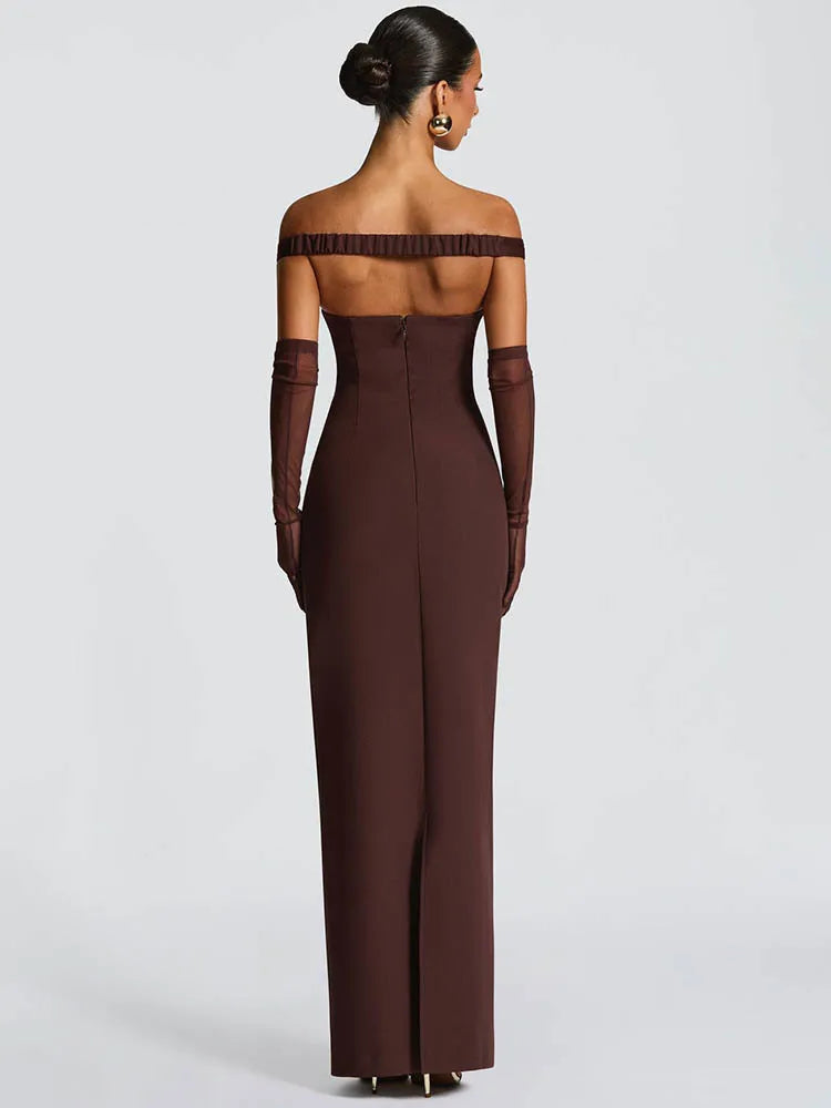 Scarf Collar Off-shoulder Sexy Maxi Dress Women Gown Fashion With Sleeve Strapless Backless Club Party Long Dresses