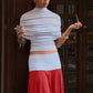 Fashion Summer 3-Piece Set Women Turtleneck Folds Shawl+Simple Solid Tank Tops+Patchwork Color Blocking Skirt Outfit