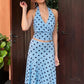 Polka Dot Sexy Two Piece Set Women Halter V Neck Crop Top And Midi Skirt Matching Sets Female Bodycon Club Dress Set