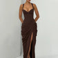Women Sexy Maxi Dress Sleeveless Sweetheart Neck High Split Draped Ruched Long Party Dress Formal Wedding Guest Dress