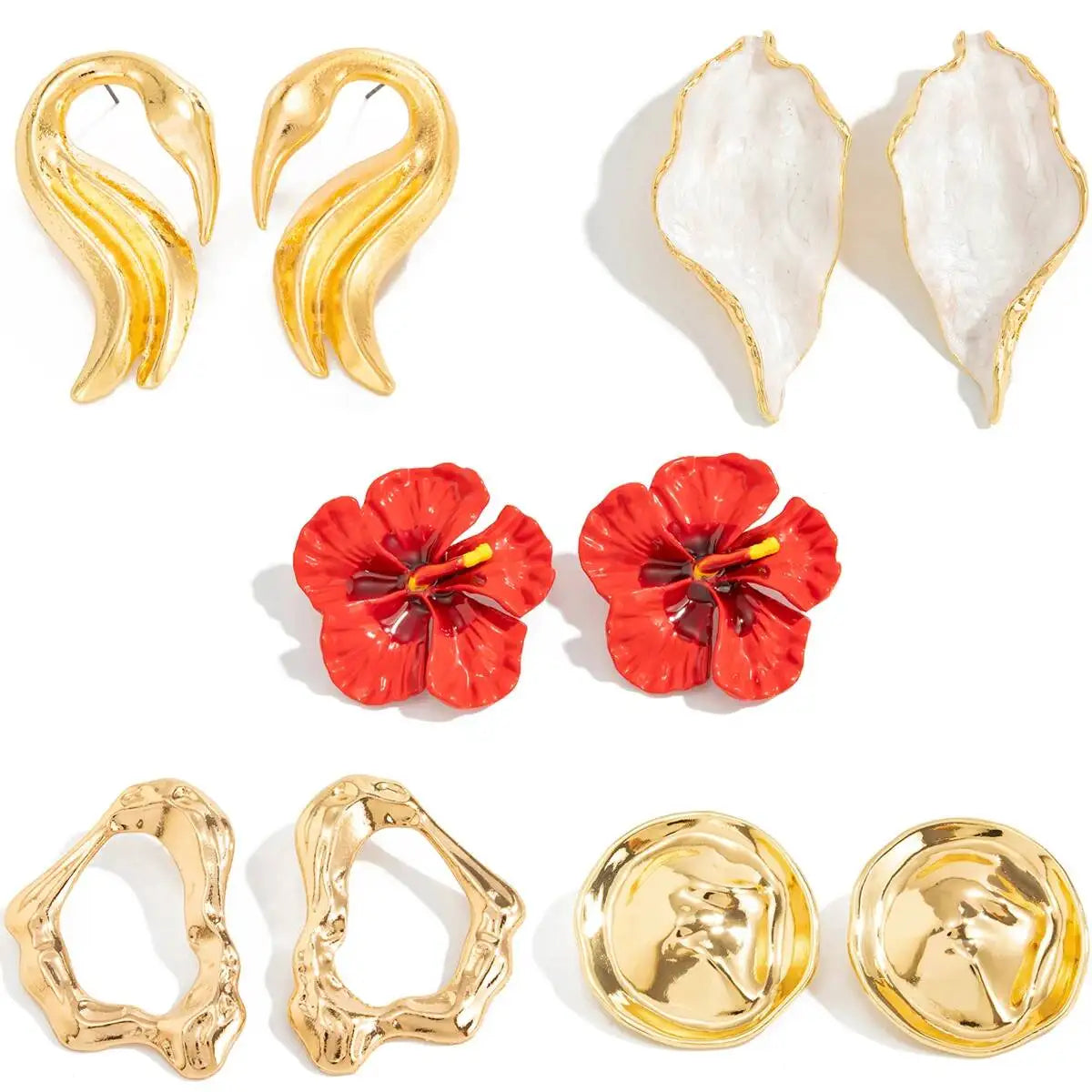 5 Styles Trendy Irregular Geometry Metal Stud Earrings Set for Women Exquisite Piercing Earring Jewelry 2026 New Gift