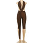 Sexy Women Bodycon Jumpsuit Solid Color Sleeveless Deep V Halter Neck Backless Bodysuit Midnight Activity Slim Playsuits