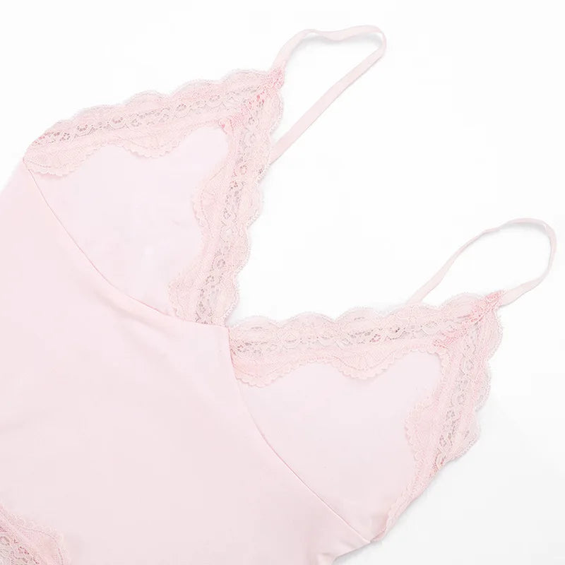 Cropped Tops with Lace Trim Cute Sexy Pink Deep V Neck Backless Tanks Camis 2026 Summer Clothes for Women
