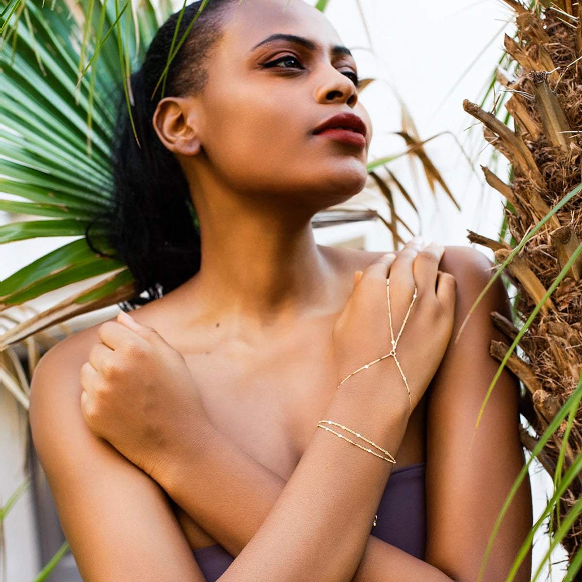 Multilayer Vintage Connected Finger Ring Bracelets for Women Simple Ball Beads Link Chains Hand Harness Bangles Party Jewelry