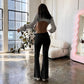 Knitted Comfortable Pants for Women Winter Y2k Clothes Low Waist Flare Pants Cozy Grey Black White Sweatpants