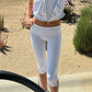 Low Rise Split Hem 3/4 Length Skinny Pants Women Solid Fold Over Waistband Capri Leggings Casual Summer Streetwear Yoga Pants