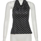 Polka Dot Print Tank Tops Women Halter Backless Skinny Sexy Summer Trend Hottie Street Midnight Coquette Party Vest