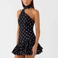 Polka Dot Backless Sexy Mini Dress Women Elegant Halter Off-shoulder Sleeveless Drop Waist Ruffle Club Party Dresses