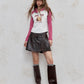 2025 Autumn New Arrivals Casual Print Hoodie Raglan Sleeve Color Block Long Sleeve Top For Women