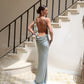 Flower Applique Backless Maxi Dress Sexy Satin Evening Party Dresses for Women Elegant Wedding Guest Outfits