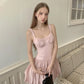 Square Neck Sleeveless Backless Pleated Mini Dresses Summer Dress Holiday Pink White Coquette Clothes