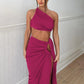 Hollow Out Sexy Two Piece Set Women One Shoulder Crop Top And Maxi Skirt Matching Sets Femme Bodycon Skirt Sets