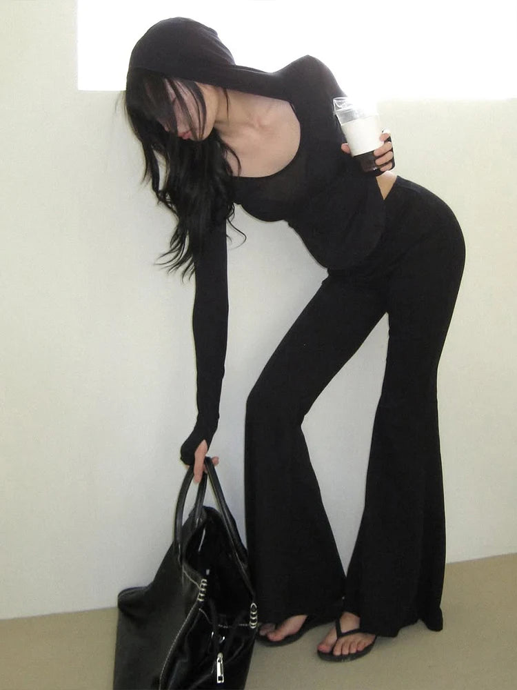 Sexy Thin Hooded Crop Top Women Irregular Full Sleeve Simple Casual Hottie Street Stretch Skinny Clubwear Basic Tops