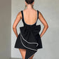 Pearl Bow Backless Sexy Mini Dress For Women Robe Fashion Zipper Sleeveless High Waist A-line Club Party Dress Elegant