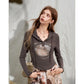 Women's Cropped Hooded Graphic Tee with Deer Print, Long Sleeve Casual Top for Everyday Wear