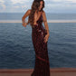 Glitter Sequins Spaghetti Straps Women's Long Maxi Dress Sleeveless Backless High Waist Sexy Evening Birthday Party Gown