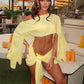 Y2K Two Piece Beach Outfit Off Shoulder Flare Sleeve Crop Top and Wrap Tie Skirt Summer Vacation Cover Up Party Clubwear