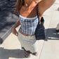 White Polka Dot Midi Skirt with Black Lace Trim Hem Elegant Woman Clothing Fishtail Skirts