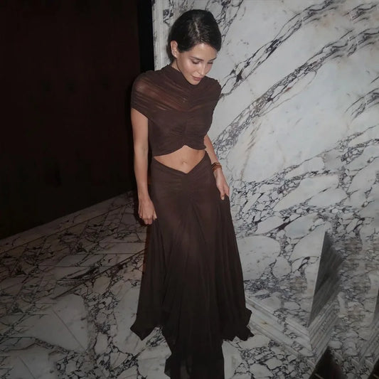 Cut Out Ruched Maxi Dress Mesh Patchwork Sheer Black Elegant Dresses Birthday Party Outfits for Woman