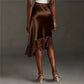 Women Lace Satin Midi Skirt Y2K Lace Trim Silk Half Slip Skirt High Waist A Line Long Underskirt Going Out Streetwear